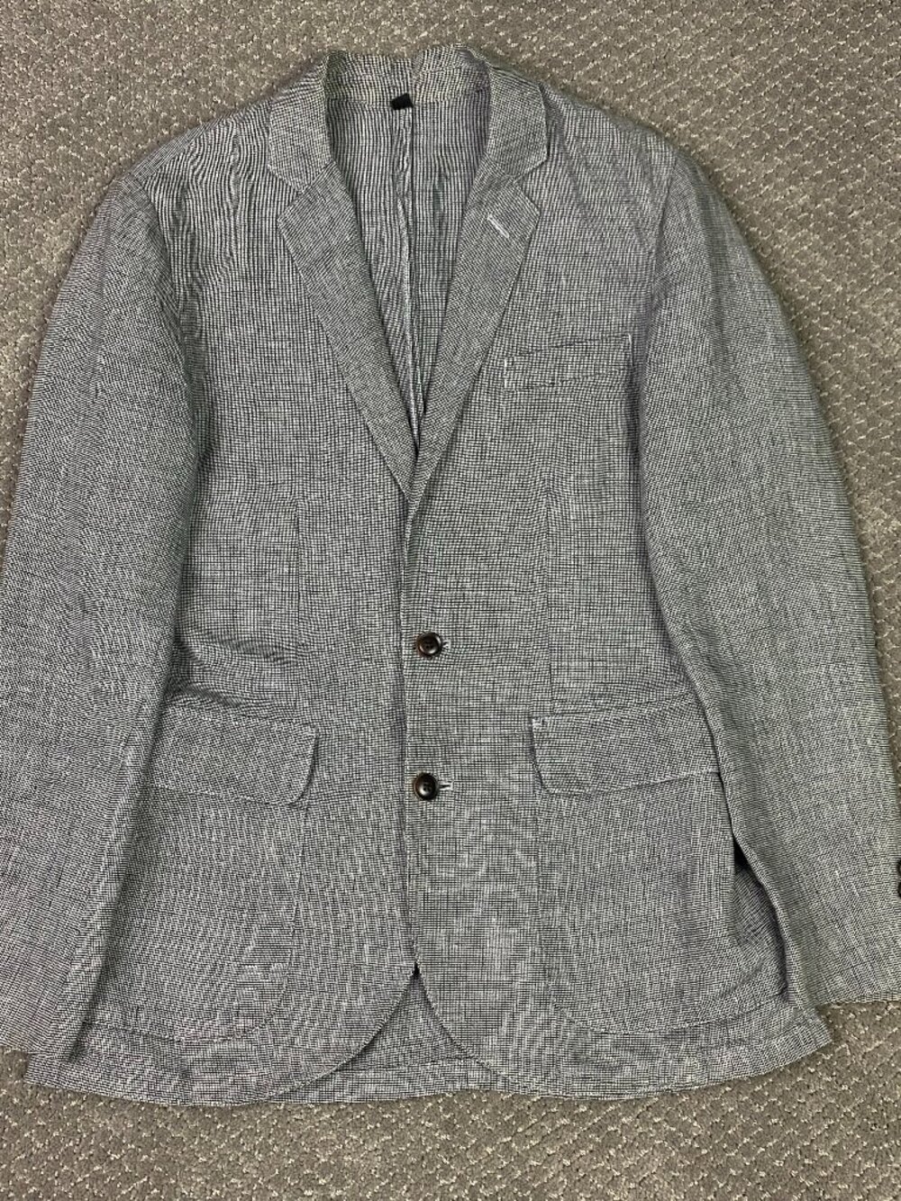 J CREW Baird McNutt 100% Linen Blazer Sport Coat Mens 34S Blue Micro Houndstooth